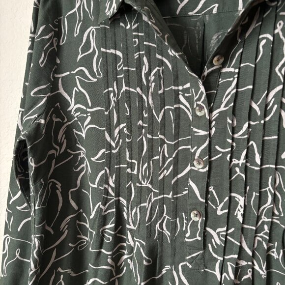 Coldwater Creek Horse Equestrian Novelty Print Pintuck Popover Blouse Shirt Top - Picture 7 of 12